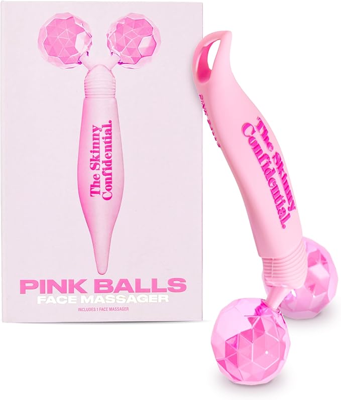 The Skinny Confidential Face Roller - Pink Balls Eye & Facial Roller Massager - Face Massage Tools Skincare for Wrinkles & Fine Lines, Sculpt, Contour, Tighten & De-Puff Skin