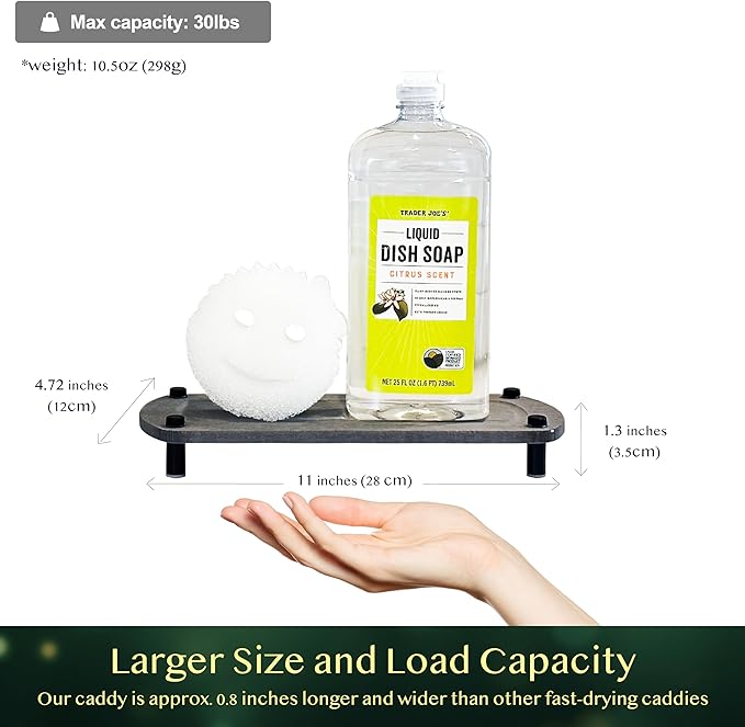 2PCS Water Absorbing Stone Soap Tray for Kitchen Bathroom Sink, Quick Dry Diatomaceous Earth Drying Rack and Shower Caddy, Soap Dispenser and Sponge Holder Organizer for Countertop, TWINKLE MOMENT; Dark Gray