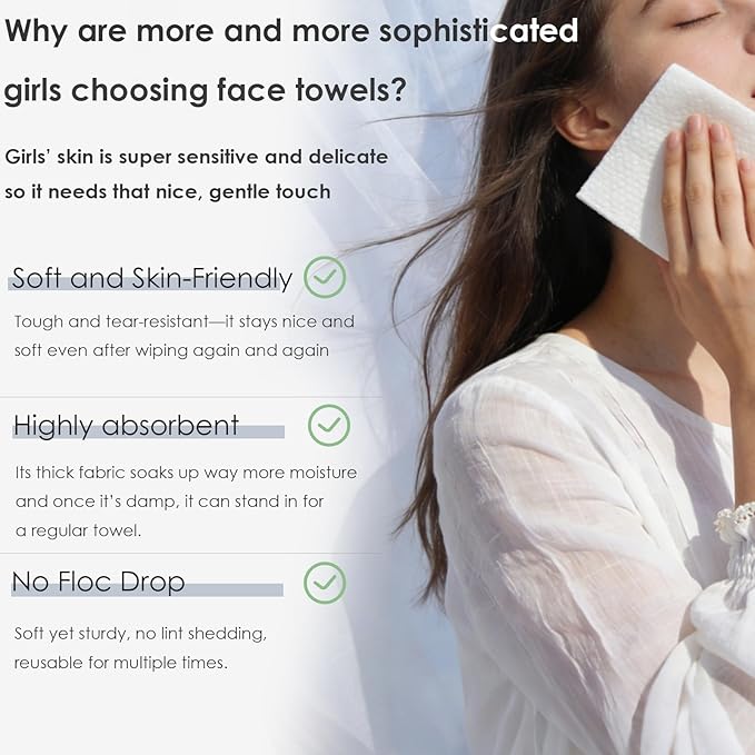 Lyun Cloudlet Disposable Face Towels XL, 10"x12" Ultra Soft & Thick Dry Wipes, Makeup Remover & Facial Cleansing Towels for Sensitive Skin, 50 Count, 2 Pack