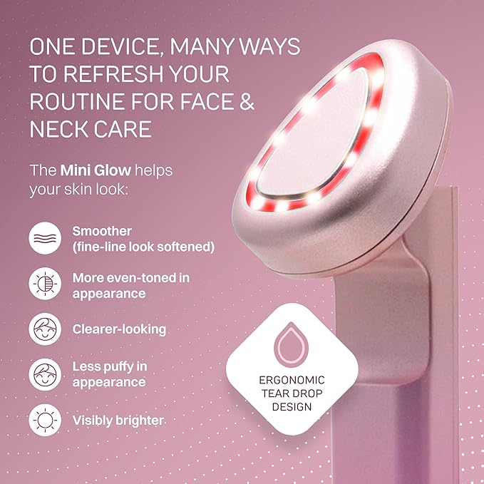 Lumina NRG Mini Glow Pro 5-in-1 LED Face Wand – Skin Lifting, Toning & Firming Facial Massager with EMS, Microcurrent, Red & Blue Light – at Home Neck Contouring Beauty Device & Sculpting Tool