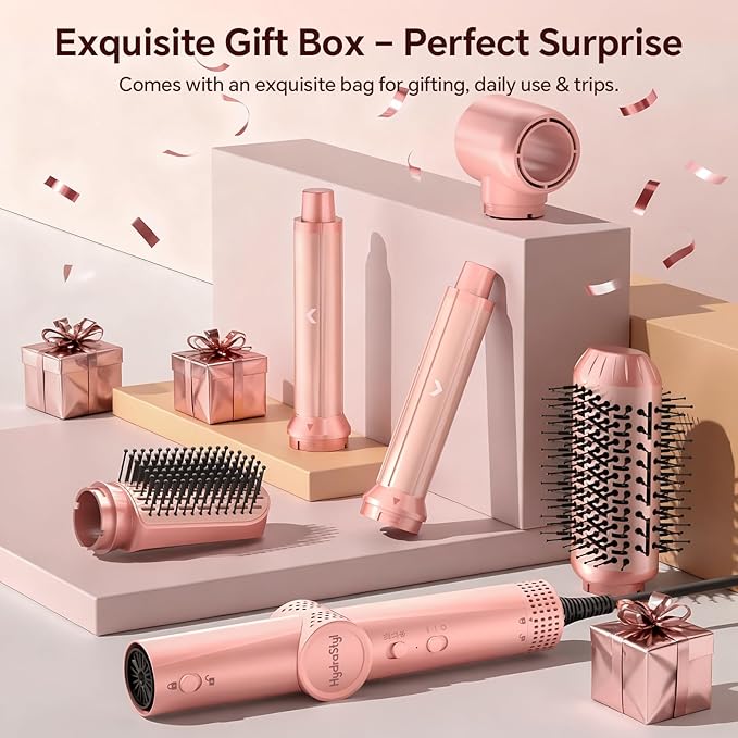 HydraStyl 5 in 1 Hot Air Styler, 1300W 110000 RPM High-Speed Hair Dryer Brush with Auto-Wrap Curlers, Frizz-Free Volumizing Straightening Curling for All Hair Types, No Heat Damage, Travel Bag