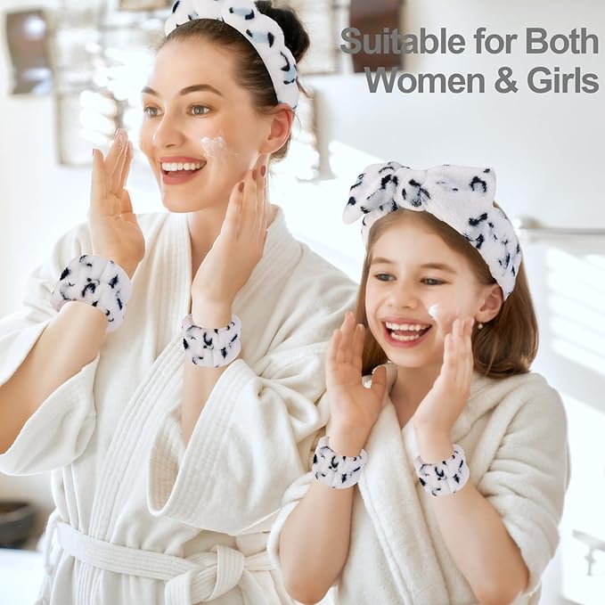 Canitor Spa Headband Wrist Bands with Hair Clips Dalmatian Print Makeup Skincare for Washing Face Skin Care Preppy Teen Girl Gifts Cute Trendy Stuff Hair Accessories for Women