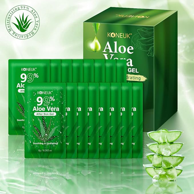 KONEUK 30 Pack Aloe Vera Gel for Face, Hair, Skin, Sunburn Relief, 99% Pure Aloe Vera Gel for After Sun Skin Care Relief, Bulk Aloe Gel Travel Size for All Skin Types