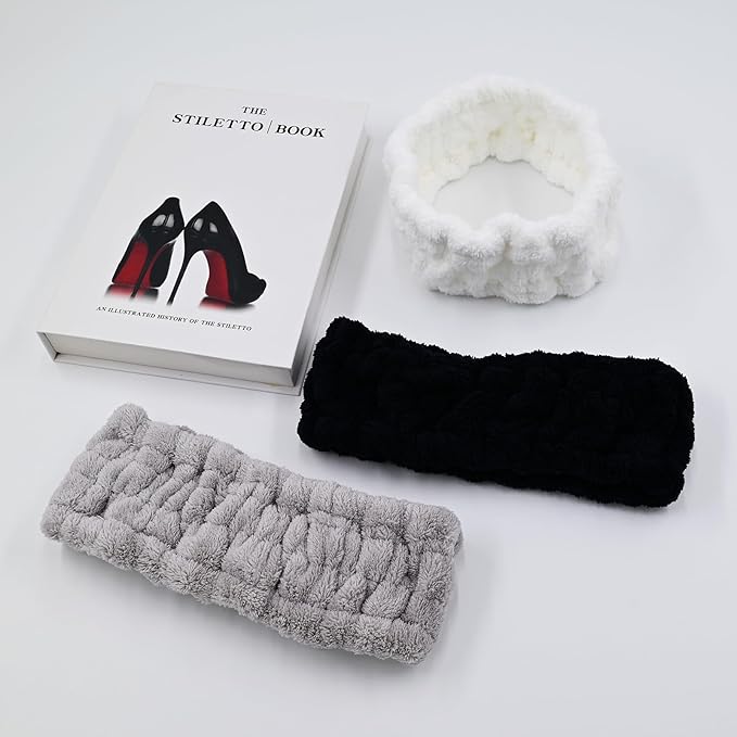 Pejnl Microfiber Spa Headband 3-Pack, Soft Terry Cloth Headband for Washing Face, Facial Mask, Makeup, Shower, Yoga, Gift for Women and Teens (Black+Light Gray+White)