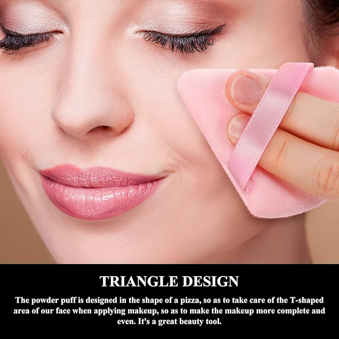 Maitys 12 Pcs Powder Puff Triangle for Face Makeup Cosmetic Loose Powder Puff Velour Soft Body Washable Reusable Foundation Sponge Wet Dry Makeup Tool for Women(Small,Pink)