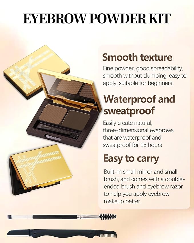 Eyebrow Powder Makeup Kit, 2 Colors Waterproof Long Lasting Dark/Light Brown Eye Brow Tinting Powder Palette, Professional Eyebrow Filler Contour Gifts for Women with Mirror Brow Brush & Razor-Set 01#