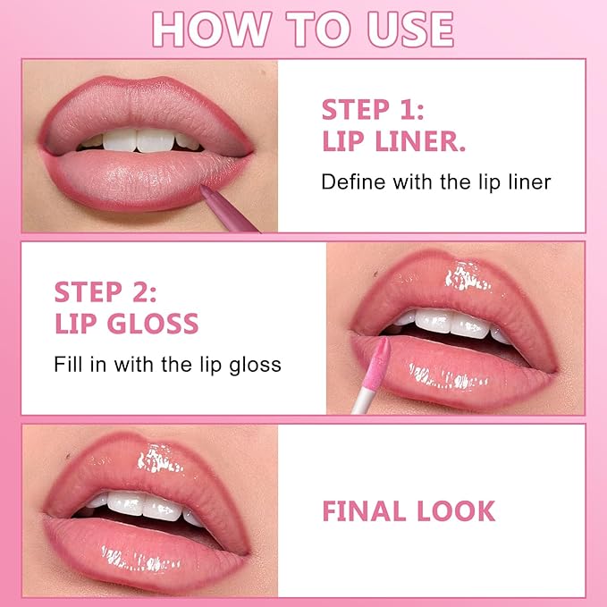 Jutqut Pink Lip Liner and Gloss Lip Kit, Waterproof Long-Lasting Combo Set with Matte Lip Liner Pencil and Non-Sticky Pluming Tinted Gloss, Highly Pigmented Lipliner Set for Women (09 Pink)