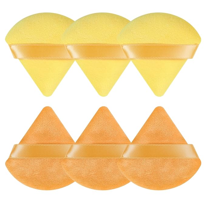 Pimoys 6 Pcs Powder Puff, Face Soft Triangle Makeup Puff Velet Makeup Sponge for Loose Powder (Orange)