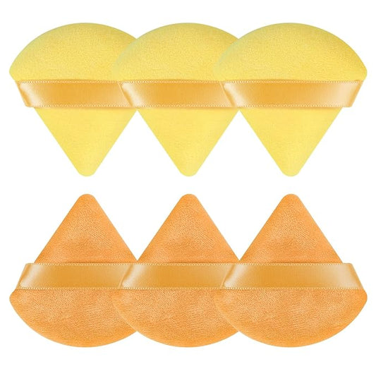 Pimoys 6 Pcs Powder Puff, Face Soft Triangle Makeup Puff Velet Makeup Sponge for Loose Powder (Orange)