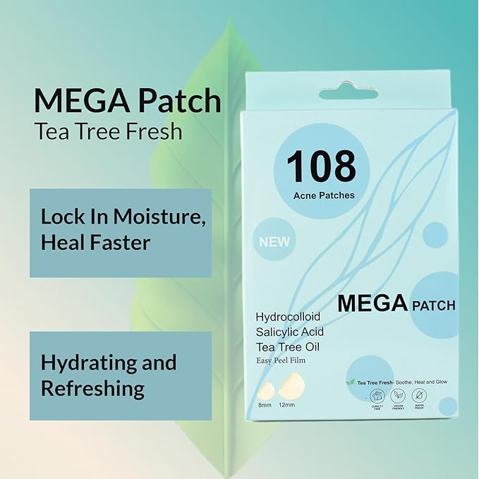 Fast Acting Pimple Patches with Hydrocolloid, Saycilic Acid and Tea Tree | 108 ct (60 x 8mm + 48 x 12mm) | Reduces Spot Risk | Invisible Acne Patches | Treatment for Zits, Blemishes, Acne & Pimples.