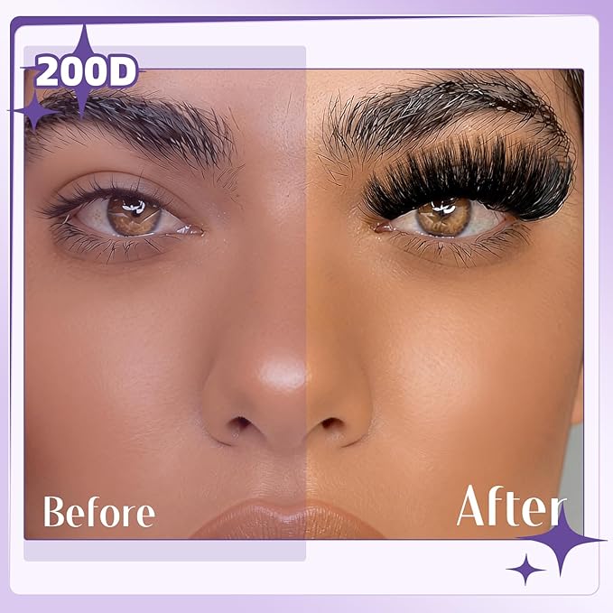 B&Q Fluffy 200DLash Clusters Thick Volume Eyelash Clusters 10-18mm, D Curl Cluster Eyelash Extensions, Supersoft Individual Lashes Wispy Cluster Lashes Dramatic Full Look Eyelash（200D）