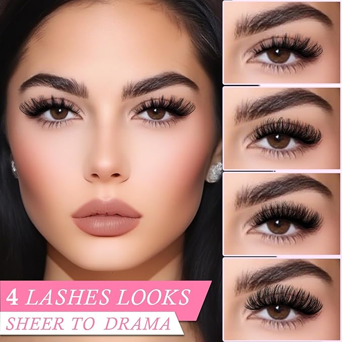 Lashes Wispy False Eyelashes 4 Styles Cat Eye Strip Lash Natural Look 20 Pairs Fake Mink Bulk Eyelash Pack Volume Fluffy Cateye Lashes Strips that Look Like Extensions Full Wispies Lashes