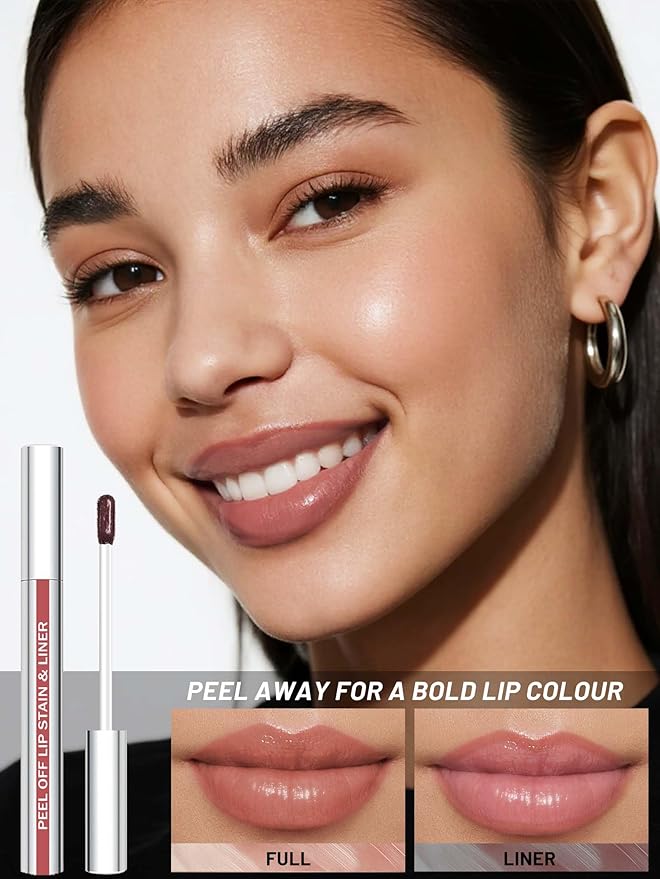 QCMME Lip Stain Peel Off Lip Liner Stain with Tweezer, Long Lasting Matte Lip Tint Tattoo, Highly Pigmented Color Lip Makeup, Waterproof Lipstick, Transfer-proof Lipstain for Women, Nude
