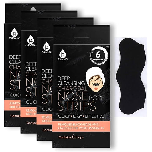 Pursonic Deep Cleansing Nose Strips Blackhead Remover - Charcoal Nose Pore Strips for Instantly Unclogging Pores, Easy-to-Use for All Skin Types - 24 Strips (Pack of 4)