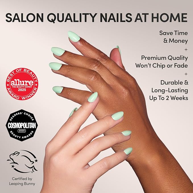 Glamnetic Press On Nails - Mint Green | Solid Opaque Pastel Green Short Oval Nails, Salon Quality | 15 Sizes - 30 Nail Kit