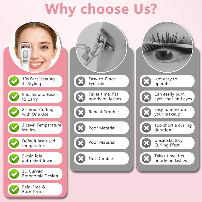 KOKABI Heated Eyelash Curler for Women, Mini Electric Lash Curler with 10S Heat 3S Style 24H Lift for Long, 3 Adjustable Temp & USB-C Rechargeable, Ergonomic Design, Travel-Friendly Makeup Tool Gift