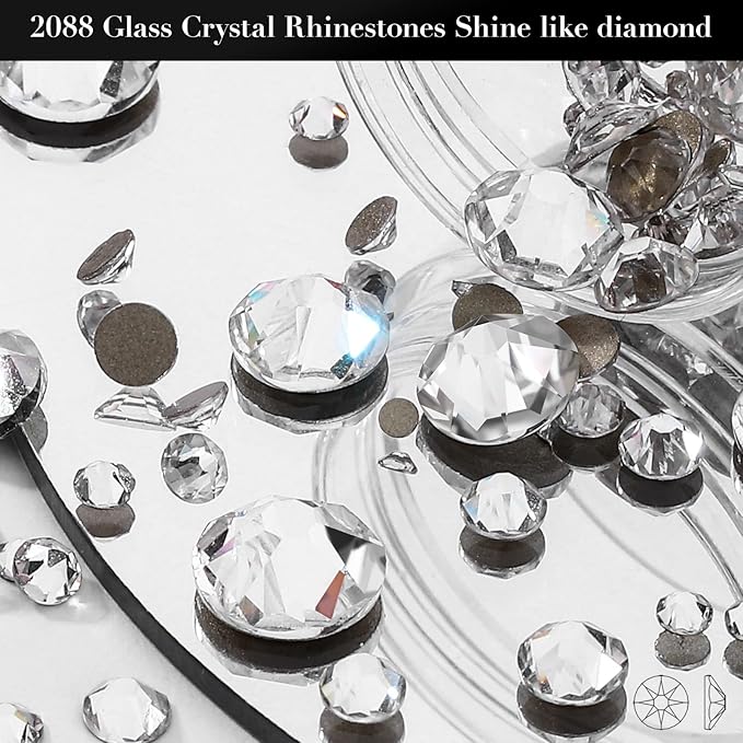 Novani Clear Rhinestones Flat Back Round Rhinestone Style 2088 Sparkly Crystal Gemstones for Crafting,Mixed Large Size(SS12-SS40，600PCS)