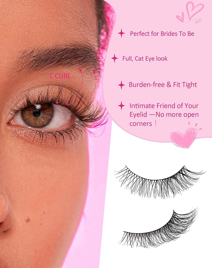 Natural Lashes Mink Natural Eyelashes False Eyelashes Natural Look False Lashes Wispy Eye Lashes Cat Eyelashes Fake Lashes 7 Pairs NK27
