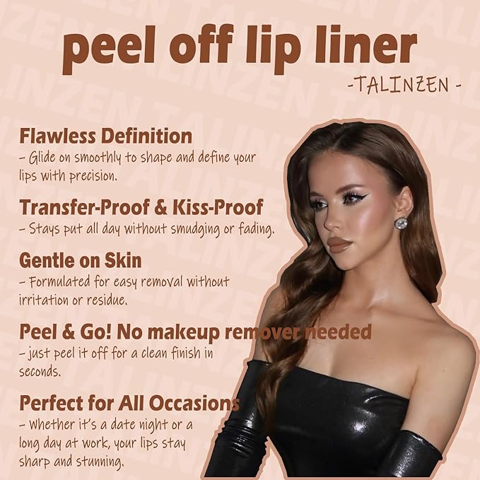 TALINZEN lip stain peel off,beauty-waterproof,transfer-proof and smudge-proof,makeup for all occasions,perfect for everyone (#01,0.12floz/3.5ml e)