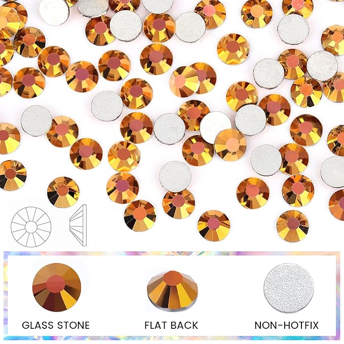 Novani Rhinestones Flatback Rhinestones Glass Nail Gems Stones Jewels Round Gemstones Non-Hotfix Crystal,SS8,1440 Pieces,Gold
