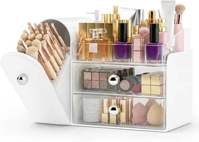 Makeup Organizer,Vanity Organizer with Makeup Brush Holder,Large Skincare Organizers and Bathroom Countertop Organizer,Storage Lipstick,Perfume,Nail Polish,Beauty,Hair Accessories,Gifts for Women