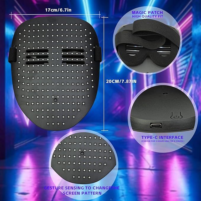 LED Mask with Gesture Control, Perfect for Party Cosplay Party, Masquerade Balls, Holiday Dress-Up, and Atmosphere Adjustment