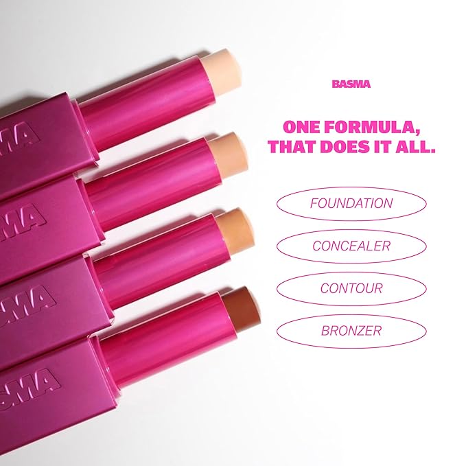 BASMA BEAUTY The Foundation Stick, Long-Lasting Formula with Aloe Vera, Vitamin E, Multi-Use Coverage for Foundation, Concealer, Contour (Shade 019 For tan skin with warm undertones.)
