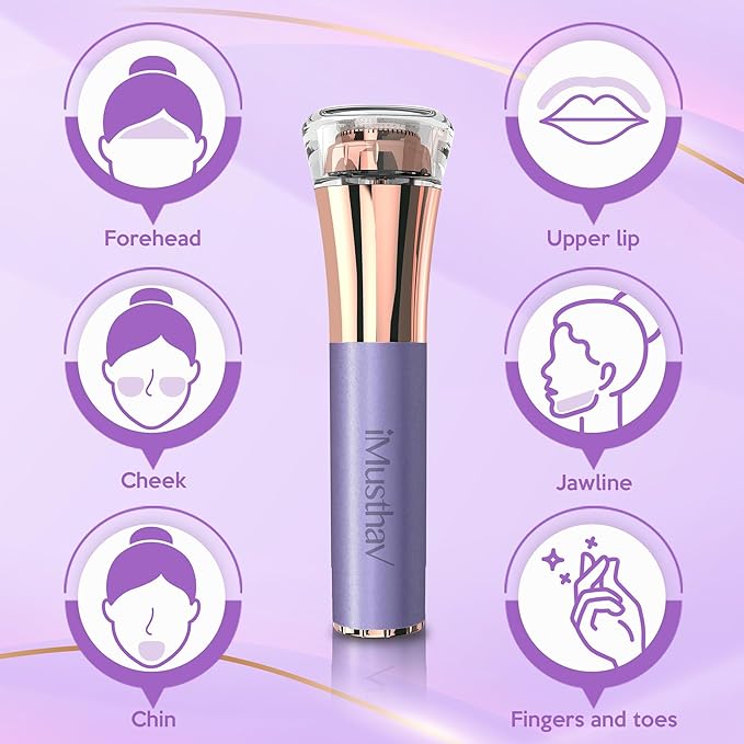 iMusthav Facial Hair Remover for Women – Painless 16mm Dual Ring Floating Head Blade, Portable, Electric Razor & Epilator for Flawless Face, Lips & Chin – with 18K Gold-Plated Head, 360° LED Light