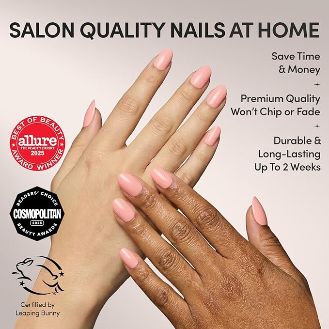 Glamnetic Press On Nails - Peach Coral | Short Round Orange Fake Nails with Glossy Finish, Salon Quality | 15 Sizes - 30 Nail Kit with Glue