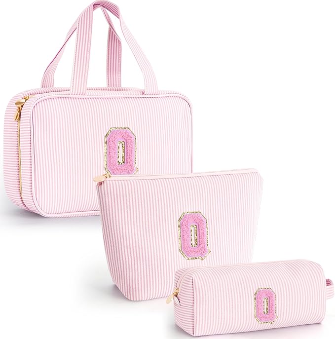 Personalized Toiletry Bag - Initial Makeup Bag Cosmetic Bag for Women Travel, Cute Friend Wedding Girlfriend Birthday Gift for Teen Girls 16-18 - Pink Q