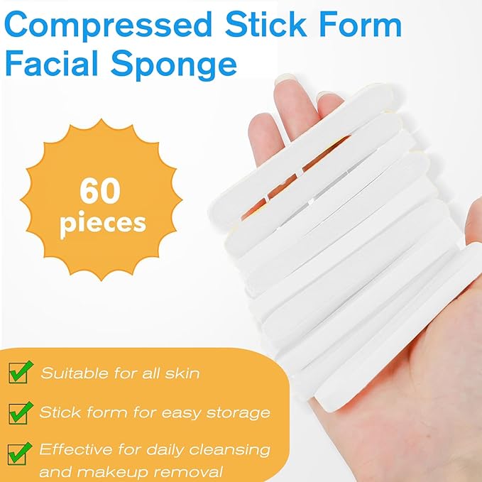 Mgiflw Compressed Facial Sponge,Reusable Makeup Blender 60 Count,Soft Round Wash Sponges for Estheticians Makeup Removal,Face Cleansing Exfoliating Compress Spa Pads for Women,White