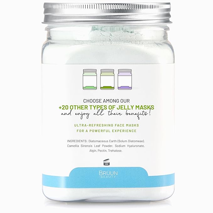 BRÜUN Peel-Off Matcha Jelly Mask for Face Care – A 23 fl oz Rubber Jar for 30 to 35 Treatments – A Skin Care Moisturizing Gel Mask of Spa Set for Men, Women and Adults