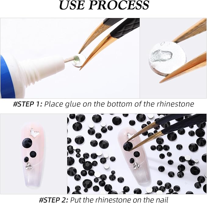 Meibite Black Flatback Rhinestones, Glass Rhinestones for Nail Art and Craft, Glue Fix, Loose Crystal Gemstones(Black, SS6, 2880pcs, 1.9-2.0mm)