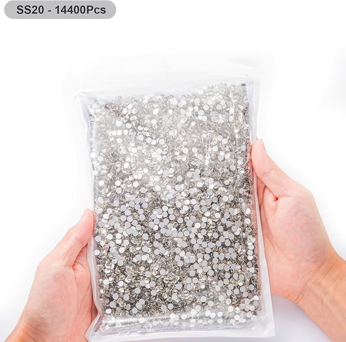 MEIBITE Flatback Rhinestones Bulk, 14400PCS Crystal Rhinestones for Clothes DIY Decoration Crafts, Crystal, SS20, 4.6-4.8mm