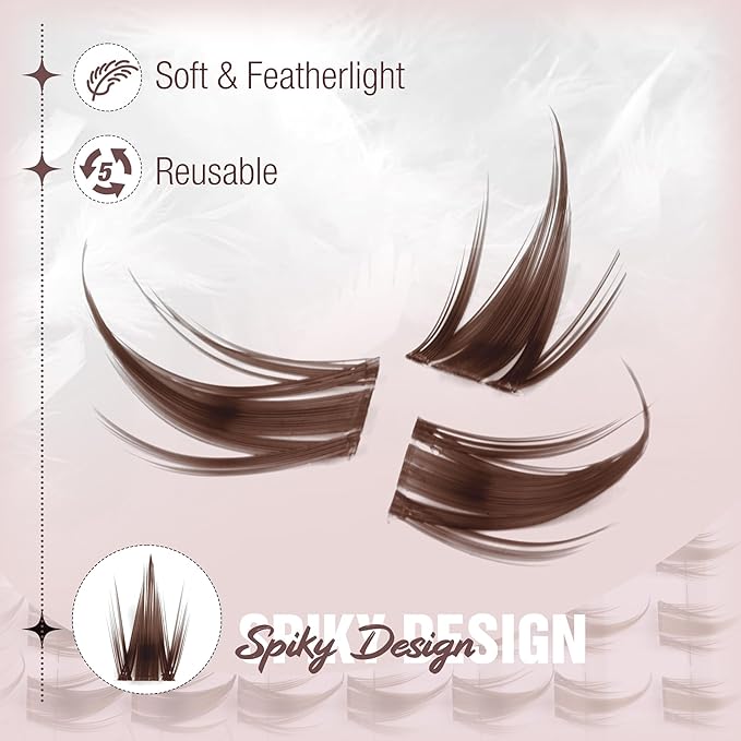 Brown Lash Clusters Manga Cluster Eyelash Extensions Spiky Cluster Lashes Fairy Individual Lashes Anime CC-Curly Eyelash Clusters DIY at Home Easy to Apply Viva Lash Spikes 11-17MM
