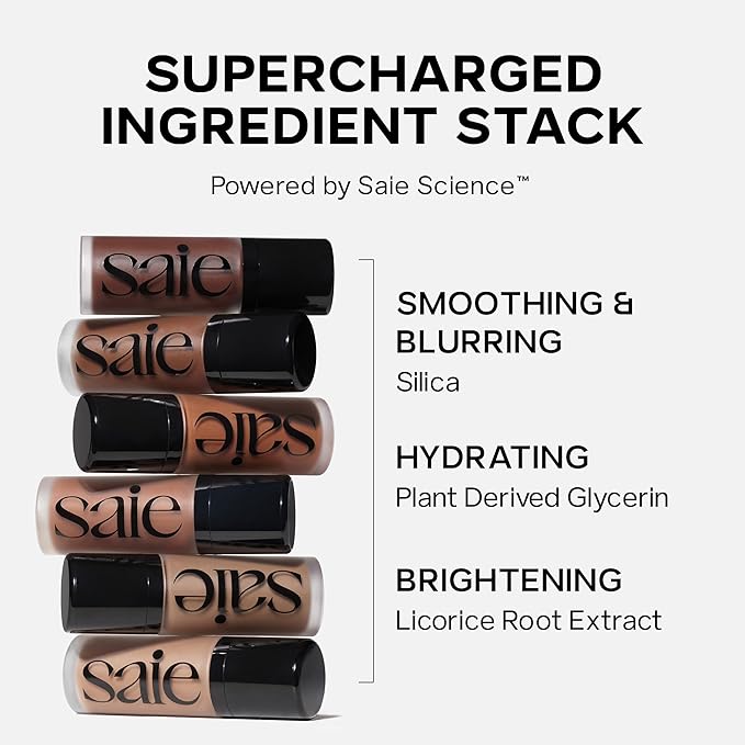 Saie Dew Bronze - Hydrating Liquid Bronzer Stick For a Sun Kissed Glow - Liquid Contour Stick Infused with Nourishing Skin Care Ingredients - Sculpted Face Makeup Essential - Sand (0.4 oz)