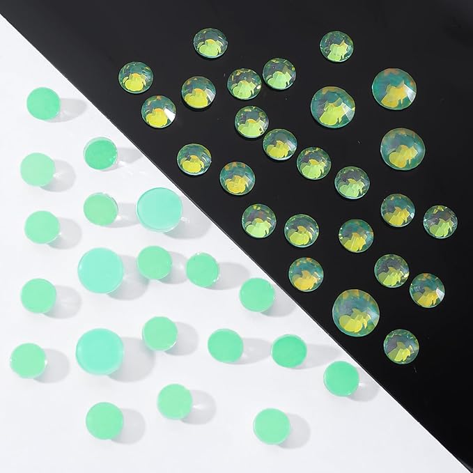 Meibite F Green Flatback Rhinestones, Glass Rhinestones for Nail Art and Craft, Glue Fix, Loose Crystal Gemstones(F Green, SS10, 1440pcs, 2.7-2.8mm)
