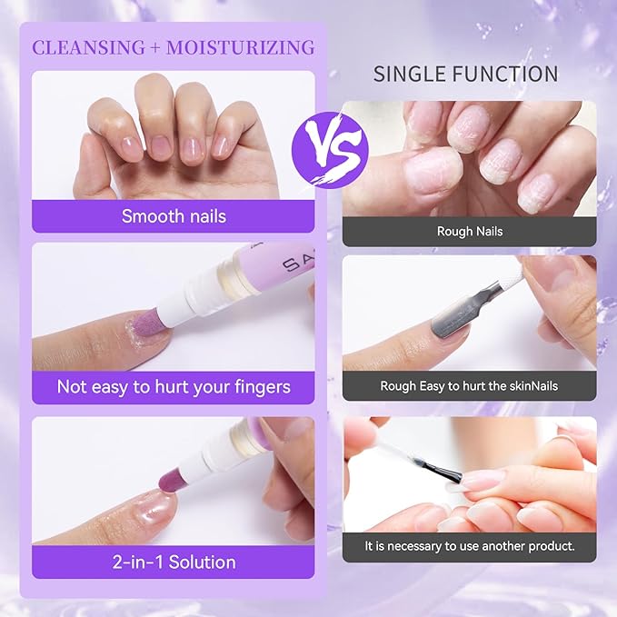 SASSYTIP Ceramic Cuticle Pusher & Oil Pen, 2ml Rose/Lavender Scented Nail Care Pen, Gentle Cuticle Remover for Dry & Damaged Nails, Hangnails, Moisturize Strengthen Brighten (Purple)