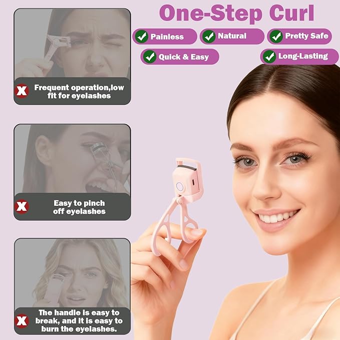 Anazzly Heated Eyelash Curler, Rechargeable Electric Eyelash Curler, 3-Level Temperature Control, 24 Hour Long Lasting Curl, Suitable for All Beauty Enthusiasts