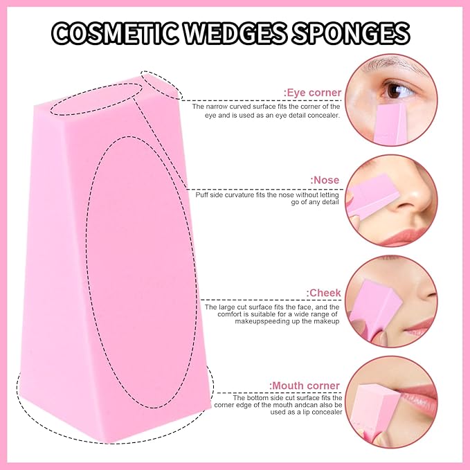 Teenitor 48 Pieces Makeup Sponge Blender For Face Curve Blending, Latex Free Small Wedge Shaped Smooth Apply Beauty Sponge Applicator For Liquid Cream Foundation Festival Makeup