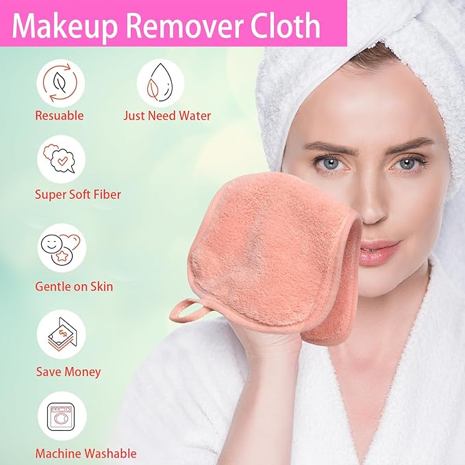 BloomSesame Makeup Remover Cloths for Face, Eye, Lips - Reusable Makeup Remover Pads Soft Microfiber Facial Cleansing Cloths 6 x 12 inch 6 Pack (Coral)