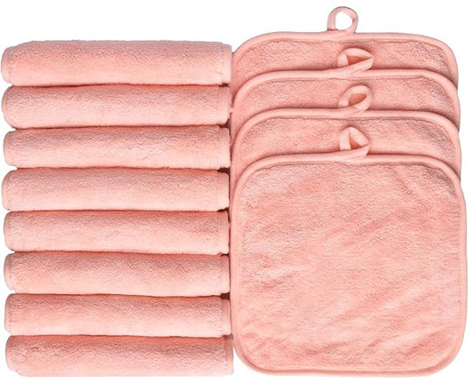 BloomSesame Makeup Remover Cloths for Face, Eye, Lips - Reusable Makeup Remover Pads Soft Microfiber Facial Cleansing Cloths 8 x 8 inch 12 Pack (Coral)