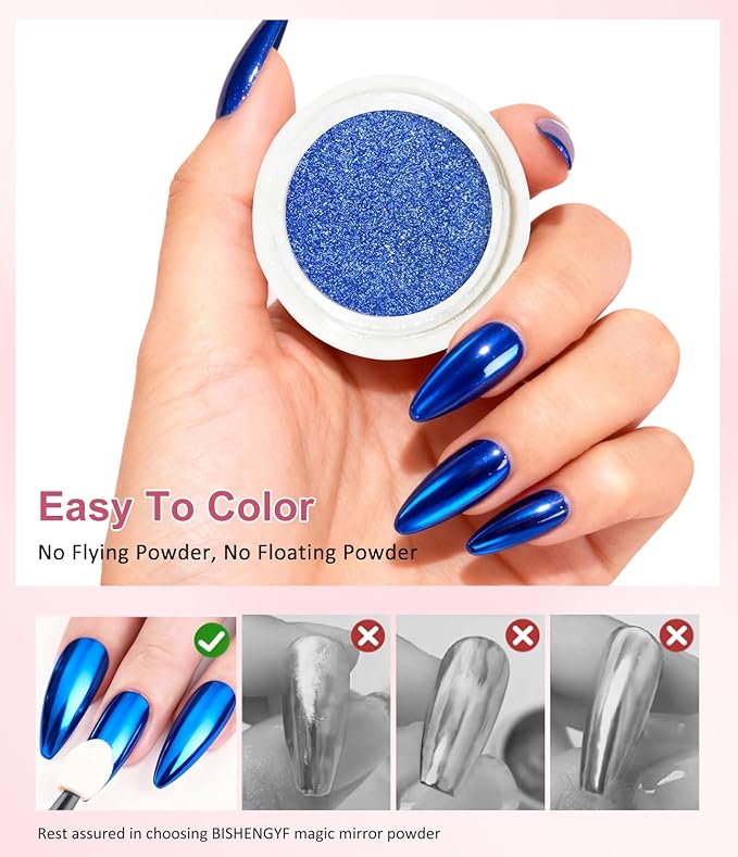 BISHENGYF Gold Chrome Nail Powder - 6 Colors Christmas Red Green Blue Silver Nail Chrome Powder, Sparkly Holographic Chrome POwder for Nails Mirror Effect Glitter Pigment Dust - Christmas Nail Design