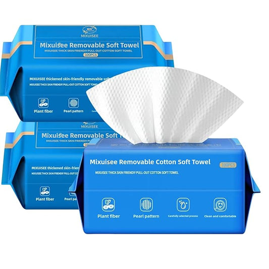 Disposable face towels, MIXUISEE thick and soft face towels. 100% pure cotton, super thick 130%. Suitable for makeup removal and cleansing, and applicable to sensitive skin. (300 pieces)