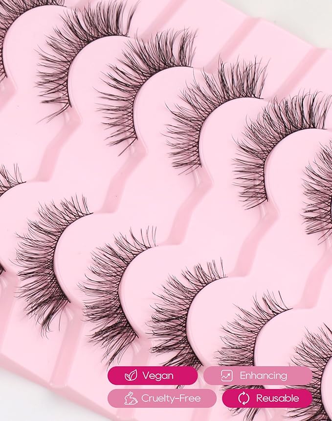 Natural Lashes Mink Natural Eyelashes False Eyelashes Natural Look False Lashes Wispy Eye Lashes Cat Eyelashes Fake Lashes 7 Pairs NK27