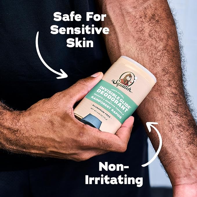 Dr. Squatch Invisible Glide Natural Men’s Deodorant – Smooth Glide, No Stains – Aluminum Free Deodorant Men – Safe for Sensitive Skin – Coconut Castaway + Rainforest Rapids, 2.65oz (2-Pack)