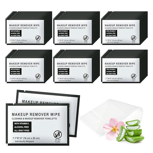 Individual Makeup Remover Wipes Bulk - Pack of 10,Black Individually Wrapped Face Cleansing Wipes Travel Size for Mascara,Lipstick,Skin Care,Hotel Toiletries