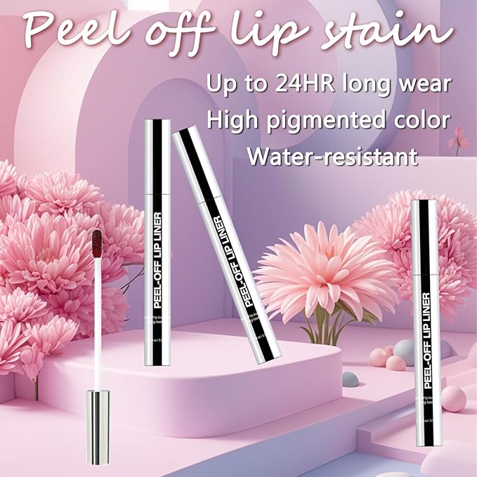 4PCS Peel Off Lip Liner Stain with Tweezer, Long Lasting Waterproof Lip Tint Stains Makeup Set with Matte Finish for Women