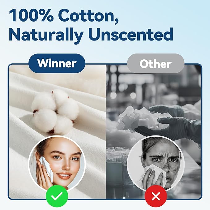 Winner Soft Face Towels, 100% USDA Biobased Facial Towels, Unscented for Sensitive Skin, OEKO-TEX Certified Face Towelettes Disposable, Makeup Remover Dry Wipes, 300 Ct, Pack of 3