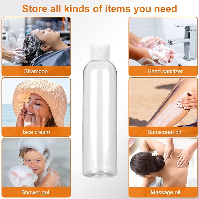 KUKLIPJIM 40 Pack 5 oz Plastic Bottles with Caps, Clear Empty Bottles, Cosmetic Containers for Lotion and Shampoo, Travel-Friendly Bottles, BPA-Free for Liquids and Personal Care